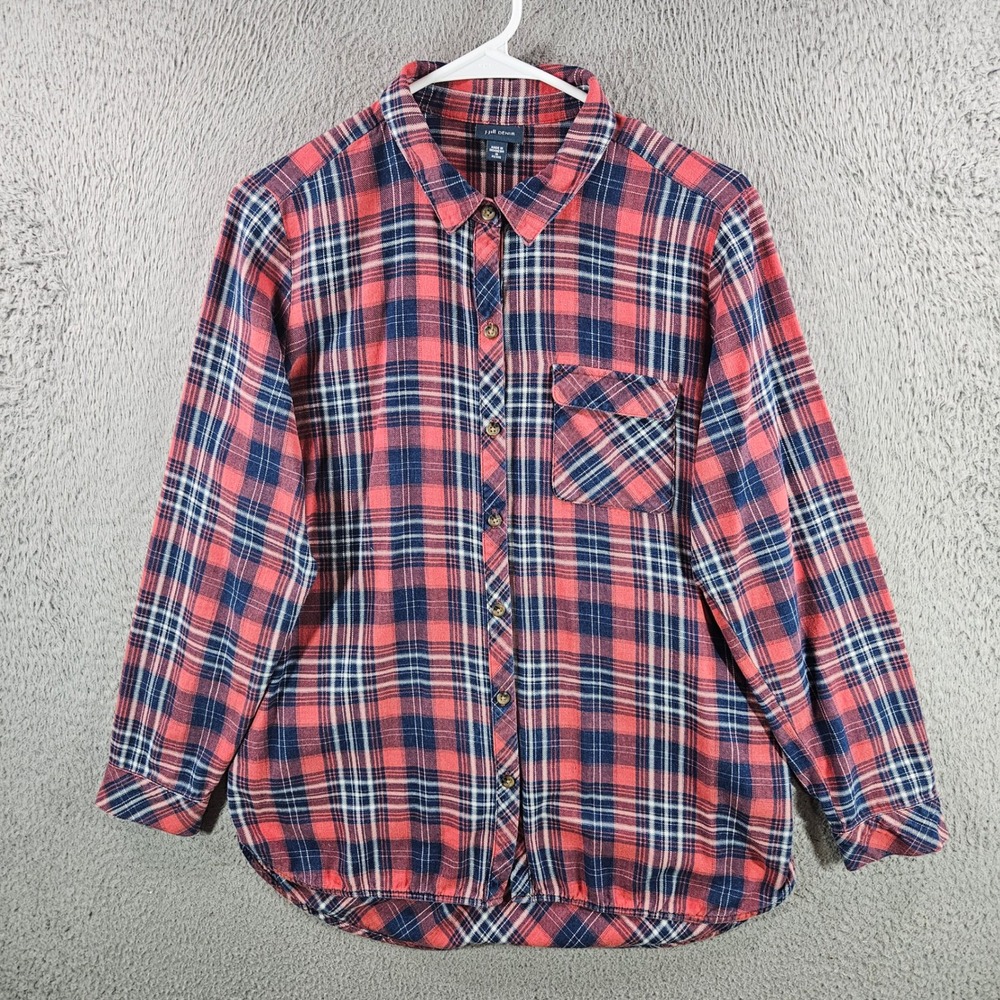 J. Jill Denim Womens Red Blue Plaid Flannel Button Down Shirt M Petite Cotton